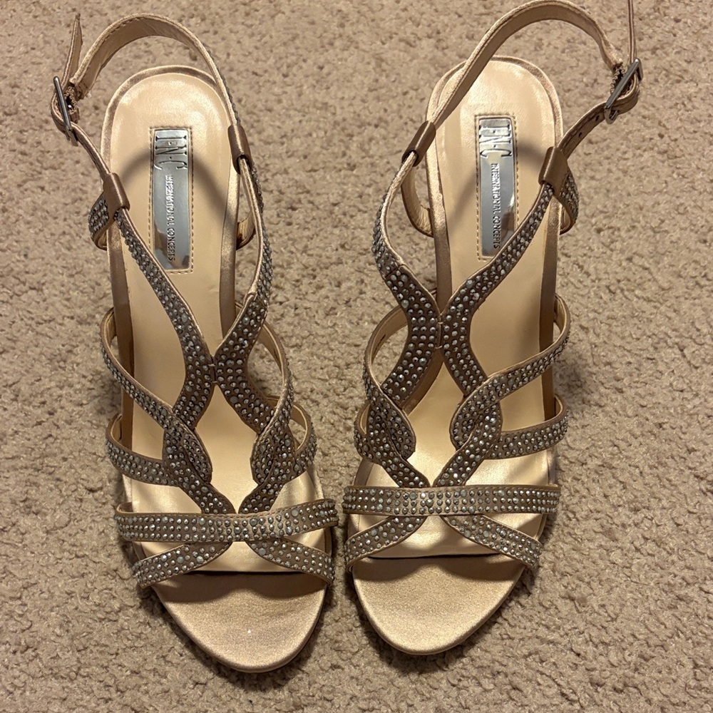 INC International Concepts Gold Rhinestone Strappy Heels